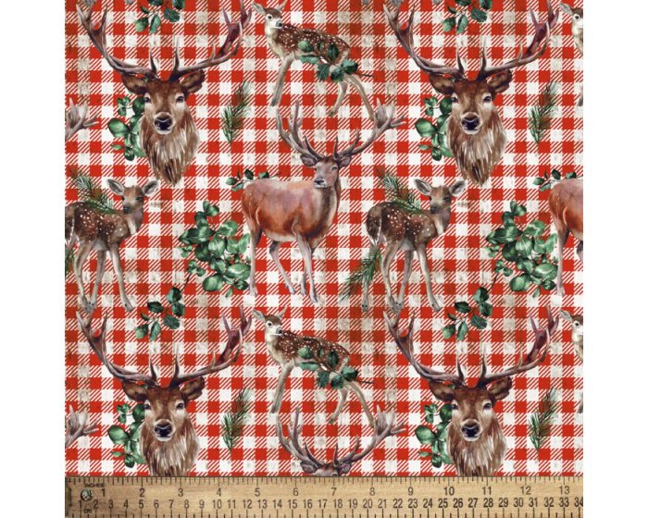 Stag and Doe Gingham Cotton Fabric | By the Yard | Sewing and Crafting | 44 inches wide